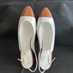 Erica Elegant White and Brown Slingback Heels